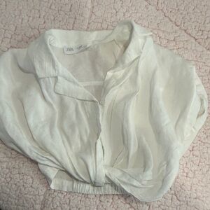 ZARA White Cropped Button-Down Blouse